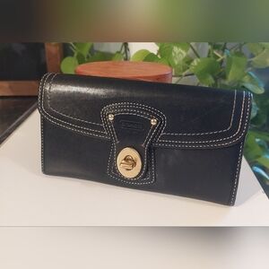Coach Black Leather Wallet with Gold Turnlock